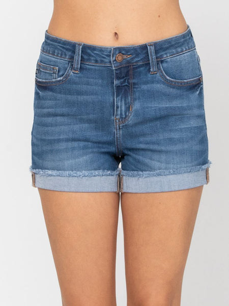 Medium Wash Cuffed Hem Shorts