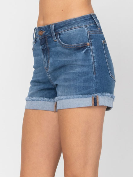 Medium Wash Cuffed Hem Shorts