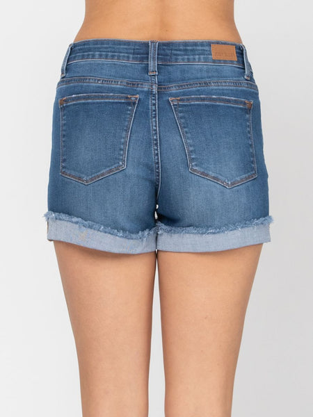 Medium Wash Cuffed Hem Shorts