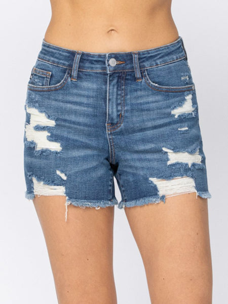 Mid Rise Destroyed Wash Cut Off Shorts