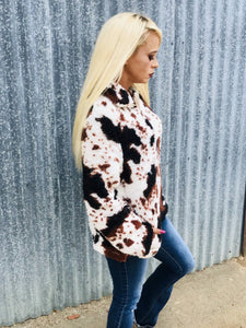 Cow Print Sherpa Pullover